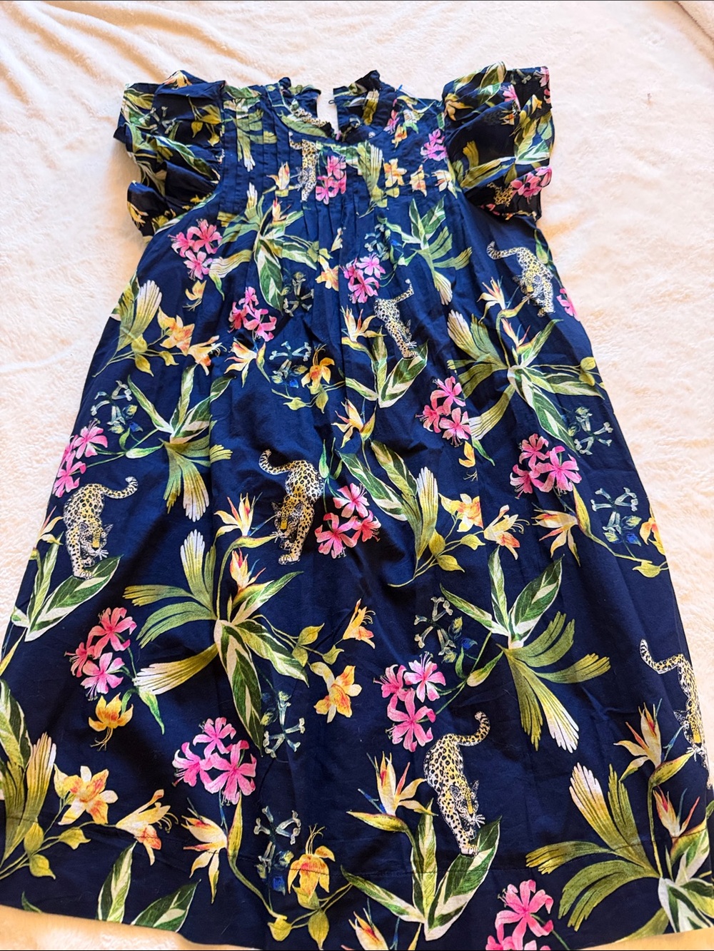 crown & ivy Navy Tropical Floral and Leopard Print Dress